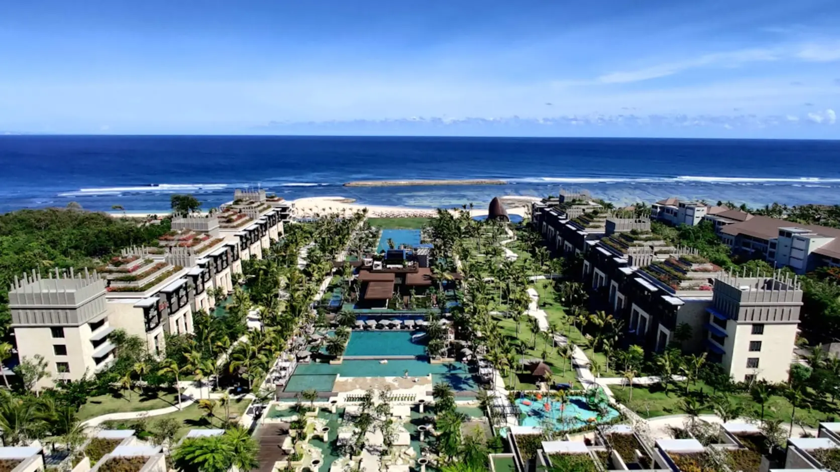 Real aerial view of the Nusa Dua resort peninsula in Bali